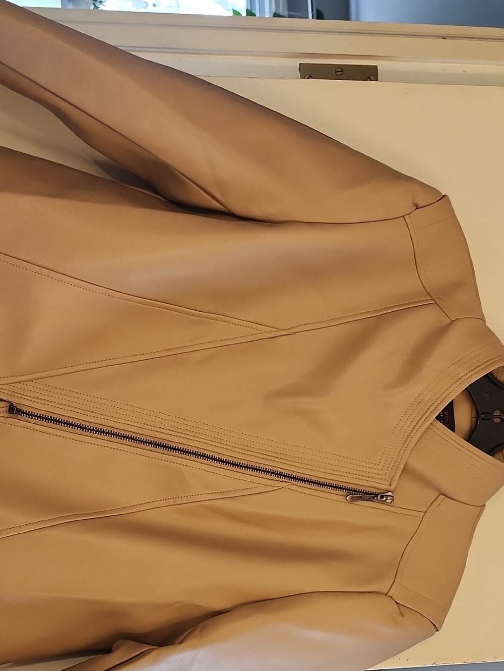 Women’s Faux Leather Moto Jacket - Tan